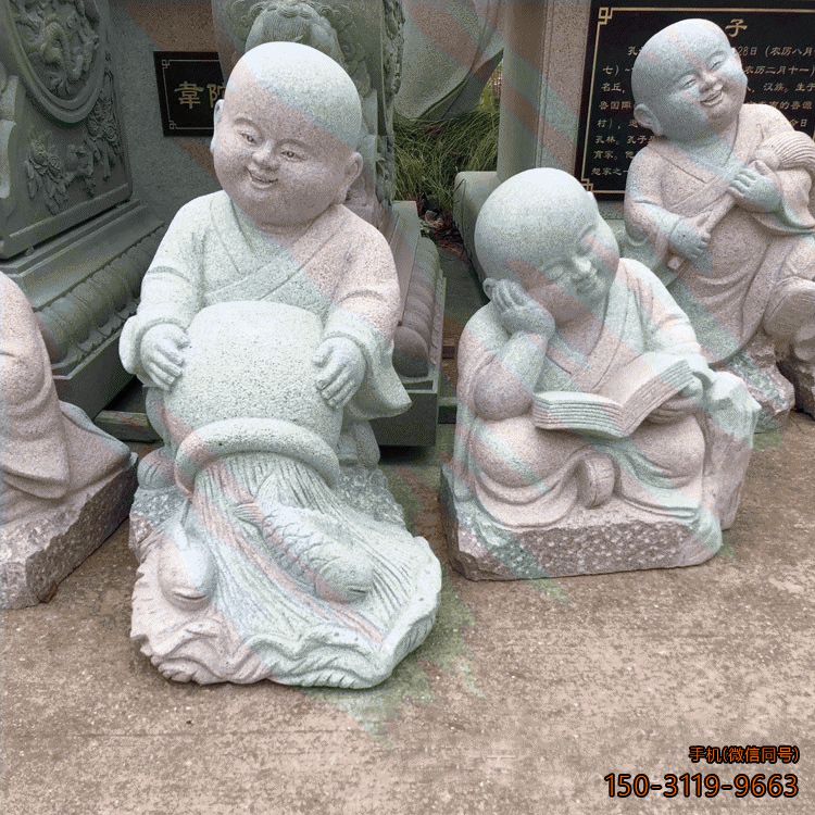石雕小沙彌_漢白玉大理石可愛(ài)小和尚雕塑