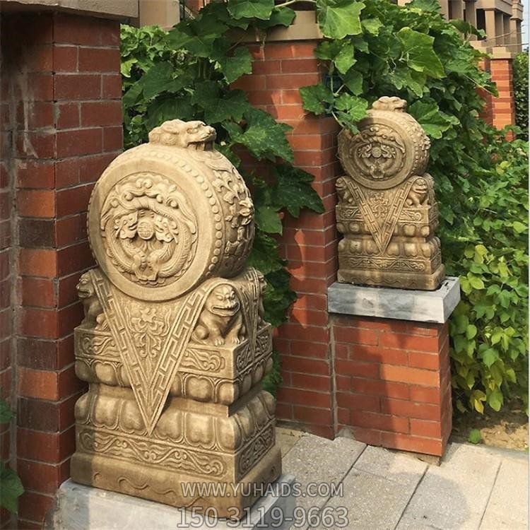 戶(hù)外漢白玉石抱鼓 庭院中式門(mén)前抱鼓石雕塑