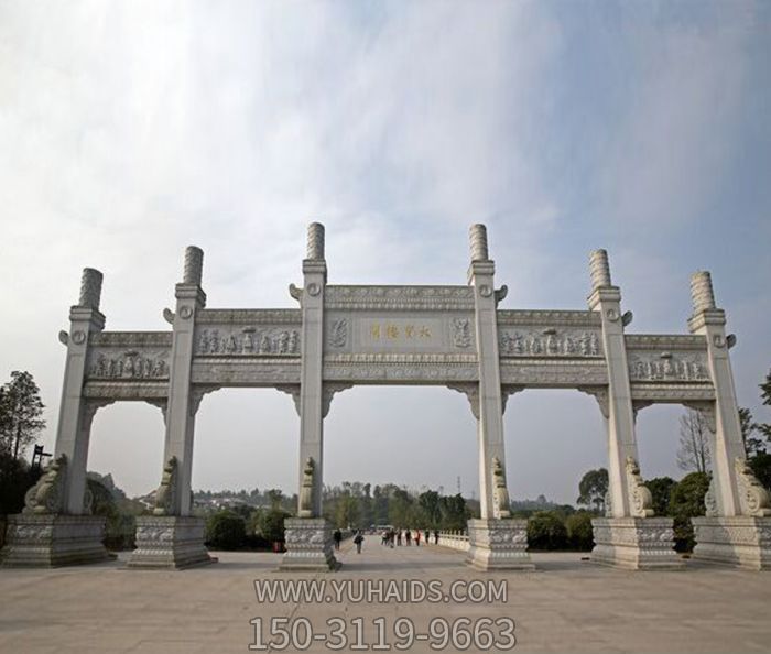 園林景觀大型五門(mén)石雕牌坊雕塑