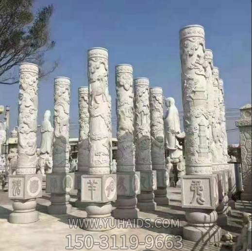 十二生肖石柱子，城市園林文化柱雕塑