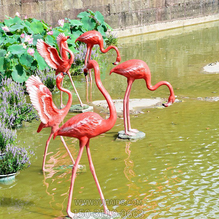 仿真火烈鳥，玻璃鋼仿生動物雕塑