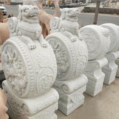 大理石雕刻麒麟一對鎮(zhèn)宅招財(cái)庭院別墅門口門墩