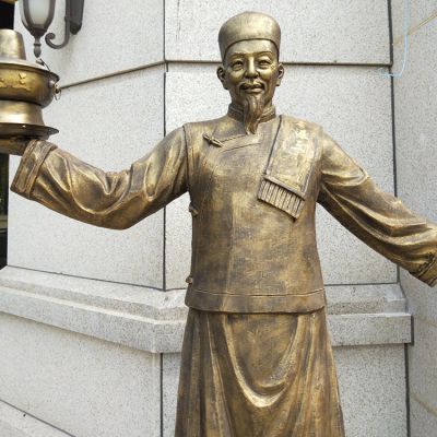 火鍋店攬客小二銅雕，飯店門口攬客人物塑像