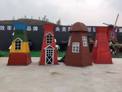 兒童游樂(lè)廣場(chǎng)彩三色玻璃鋼風(fēng)車(chē)雕塑