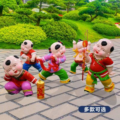 玻璃鋼彩繪福娃，中國傳統(tǒng)喜慶娃娃雕塑