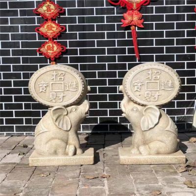 石雕招財(cái)進(jìn)寶小象門墩園林抱鼓石擺件