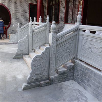 祠堂廟宇臺階扶手?jǐn)[放青石浮雕防護(hù)欄桿