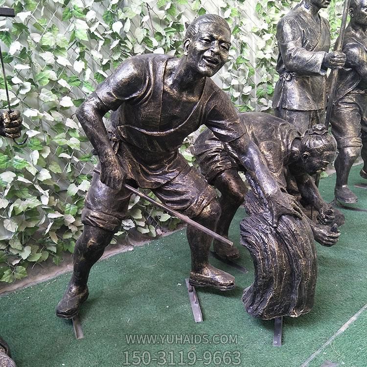 玻璃鋼仿銅色割稻子、插秧等干貨農(nóng)民塑像雕塑