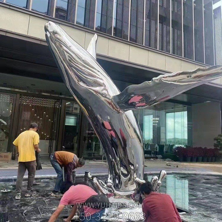 大型不銹鋼鯨魚(yú)鯤魚(yú)定制鏤空海豚擺件售樓部戶外商場(chǎng)水景擺件雕塑