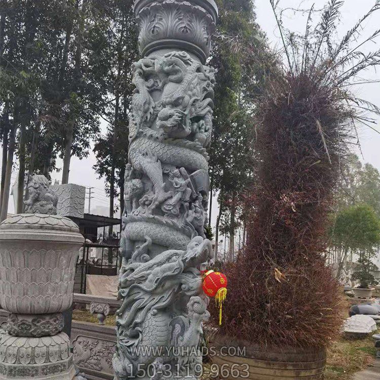 盤龍柱，青石石雕龍柱子雕塑