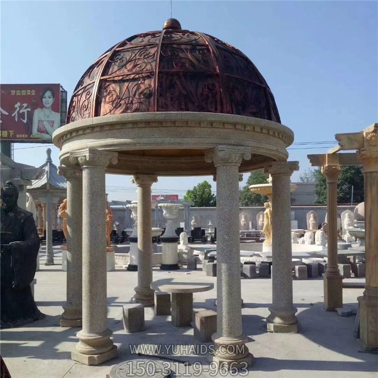 花崗巖鑄銅圓頂花園廣場(chǎng)擺放歐式?jīng)鐾さ袼?>
                                <h2>花崗巖鑄銅圓頂花園廣場(chǎng)擺放歐式?jīng)鐾さ袼?參數(shù)說(shuō)明</h2>
                                                                        <table>
                                      <tr>
                                        <th>產(chǎn)品標(biāo)題</th>
                                        <td>花崗巖鑄銅圓頂花園廣場(chǎng)擺放歐式?jīng)鐾さ袼?/td>
                                      </tr>
                                      <tr>
                                        <th>發(fā)布時(shí)間</th>
                                        <td>2023-06-07 10:52</td>
                                      </tr>
                                      <tr>
                                        <th>價(jià)格</th>
                                        <td><span>電話咨詢</td>
                                      </tr>
                                                                              <tr>
                                          <th>雕刻內(nèi)容</th>
                                          <td>涼亭</td>
                                        </tr>
                                                                              <tr>
                                          <th>應(yīng)用場(chǎng)所</th>
                                          <td>廣場(chǎng)</td>
                                        </tr>
                                                                              <tr>
                                          <th>制作材質(zhì)</th>
                                          <td>花崗巖、鑄銅</td>
                                        </tr>
                                                                          </table>
                                <h2>花崗巖鑄銅圓頂花園廣場(chǎng)擺放歐式?jīng)鐾さ袼?詳細(xì)說(shuō)明</h2>
                                <p>玉海雕塑是一家綜合性的雕塑公司，擁有多款花崗巖鑄銅圓頂花園廣場(chǎng)擺放歐式?jīng)鐾さ袼苣Ｐ?，可加工定制多種花崗巖鑄銅圓頂花園廣場(chǎng)擺放歐式?jīng)鐾さ袼埽С植馁|(zhì)、樣式、風(fēng)格、尺寸大小等方面的調(diào)整修改定制。我們所加工制作的花崗巖鑄銅圓頂花園廣場(chǎng)擺放歐式?jīng)鐾さ袼苜|(zhì)優(yōu)價(jià)廉，遍布全國(guó)多個(gè)省市地區(qū)，想要了解更多案例圖片，請(qǐng)電話或微信咨詢。材質(zhì)、大小、樣式等都可以按需定制，還可根據(jù)您提供給的花崗巖鑄銅圓頂花園廣場(chǎng)擺放歐式?jīng)鐾さ袼軜訄D進(jìn)行制作！如有相關(guān)需求，歡迎致電（微信同號(hào)）：<span>150-3119-9663</span></p>
                                                                <div   class=