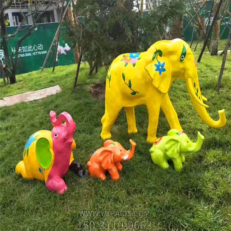 公園廣場玻璃鋼卡通彩繪園林景觀動(dòng)物大象擺件雕塑