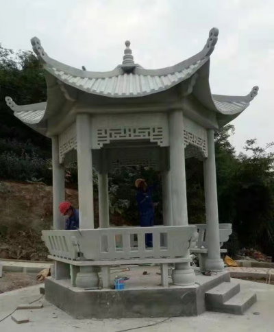 六角涼亭，大理石石雕亭子