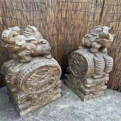 招財門墩，大象抱鼓石