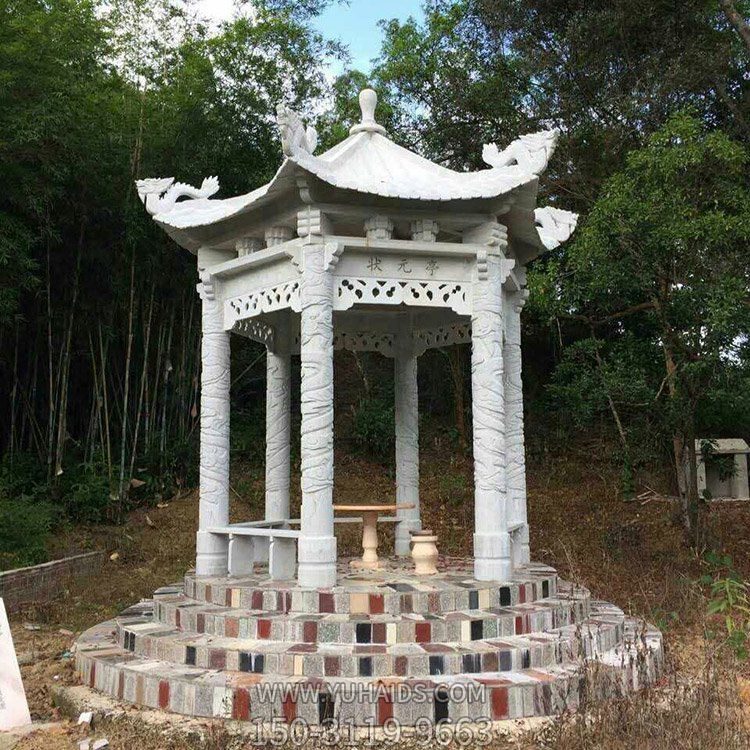 漢白玉六角石雕亭子，公園園林休息涼亭雕塑