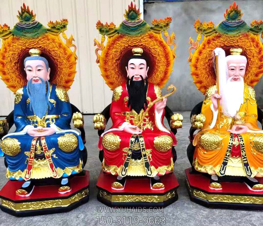 太上老君、上清靈寶天尊、三清道祖玻璃鋼彩繪神佛三清祖師雕塑