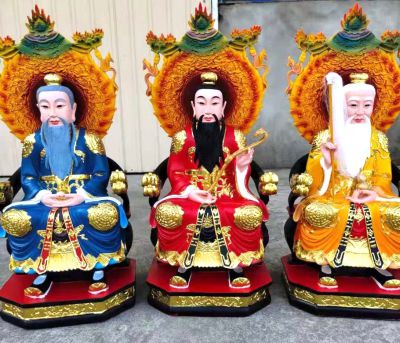 太上老君、上清靈寶天尊、三清道祖玻璃鋼彩繪神佛三清祖師雕塑