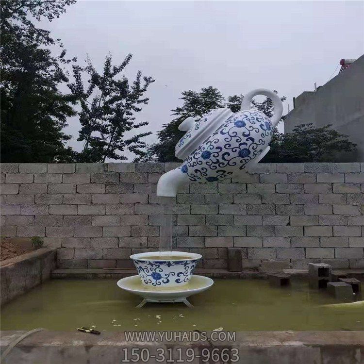 創(chuàng)意園林戶(hù)外玻璃鋼懸空流水?dāng)[件天壺雕塑