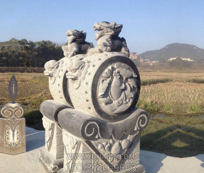 景區(qū)擺放花崗巖仿古抱鼓石鎮(zhèn)宅石門(mén)墩雕塑