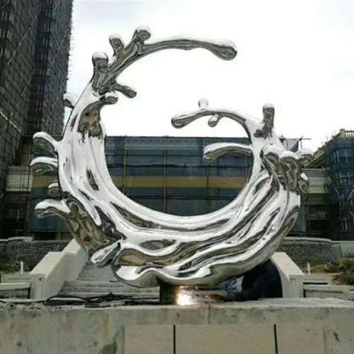 小區(qū)樓盤(pán)戶外噴泉裝飾不銹鋼鏡面抽象海浪浪花擺件