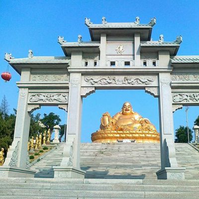 景區(qū)寺院入口裝飾青石牌坊大理石雕刻古建三門(mén)樓牌坊