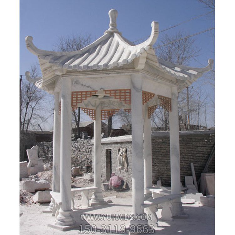 學(xué)?；▓@擺放漢白玉休閑座椅涼亭雕塑