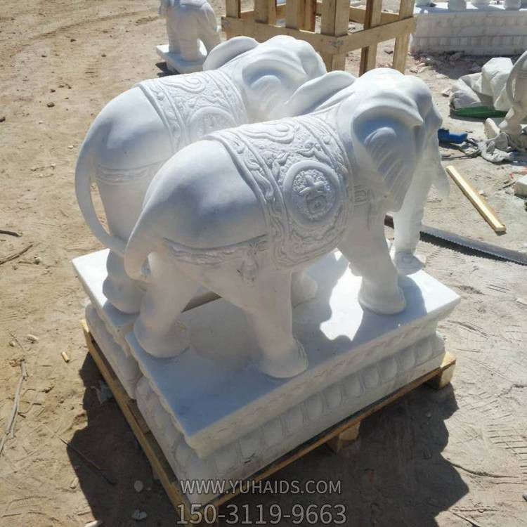 漢白玉石雕庭院門(mén)口一對(duì)大象雕塑