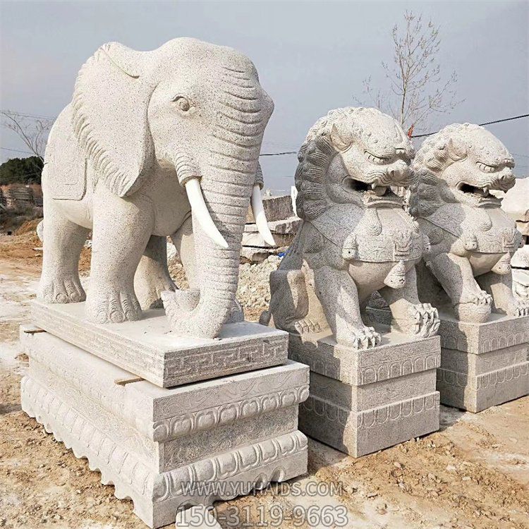 石雕大象、石雕獅子，漢白玉傳統(tǒng)雕塑定制加工