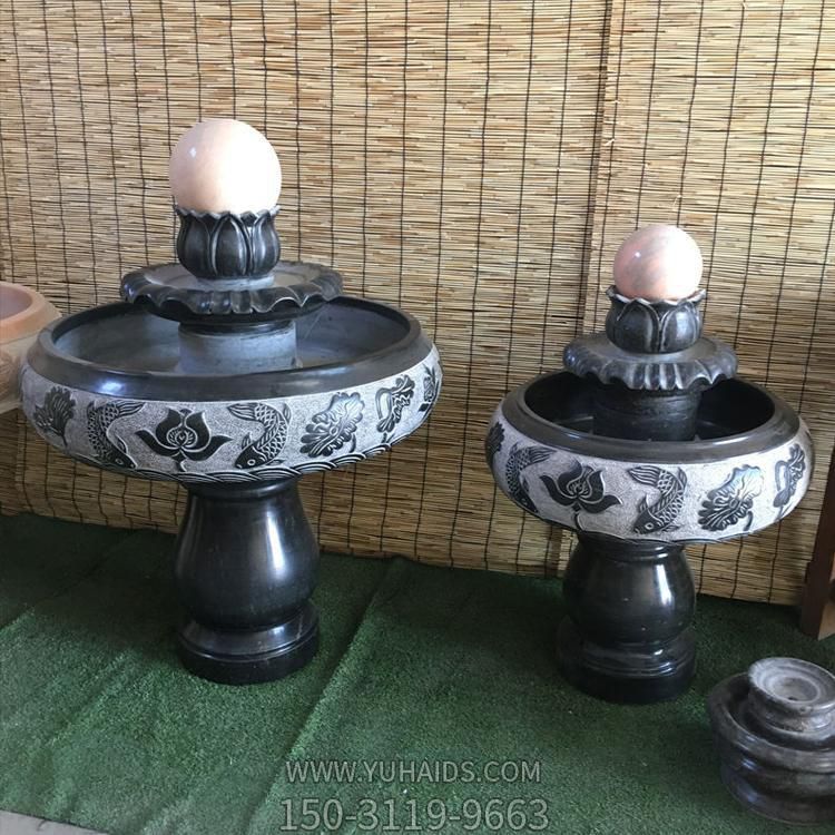 小型室內(nèi)黑色大理石風(fēng)水球水缽，辦公家用招財風(fēng)水?dāng)[件雕塑