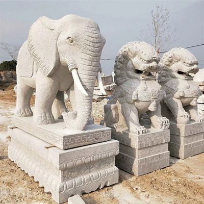 石雕大象、石雕獅子，漢白玉傳統(tǒng)雕塑定制加工
