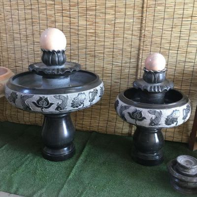 小型室內黑色大理石風水球水缽，辦公家用招財風水擺件