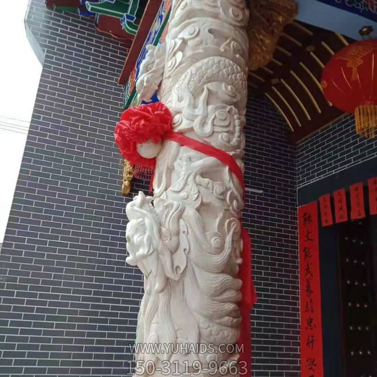 景區(qū)大型盤(pán)龍柱 氣勢(shì)雄厚奪目大型擺件園林景觀石雕龍柱雕塑