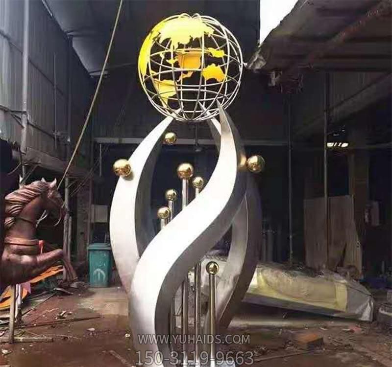 室內創(chuàng)意抽象不銹鋼向上的地球儀雕塑