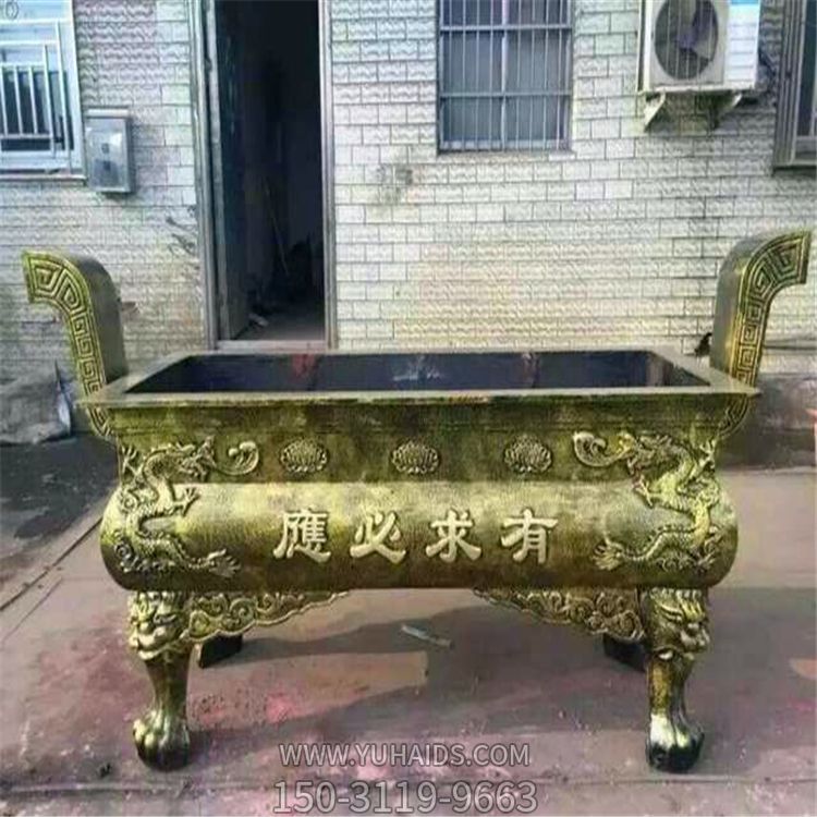 道教寺院擺放長(zhǎng)形平口漆金仿銅香爐雕塑