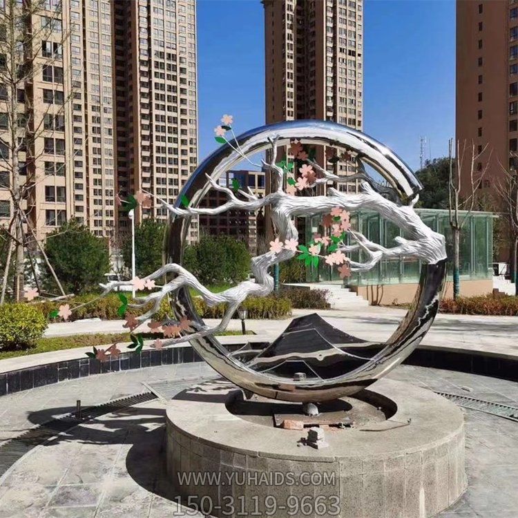 古風(fēng)梅花創(chuàng)意不銹鋼景觀雕塑，古意盎然的水景裝飾