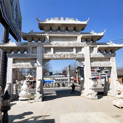 石雕牌坊，大型三間四柱漢白玉石雕牌樓