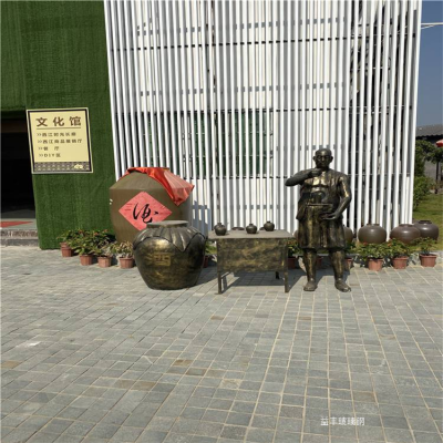 玻璃鋼仿銅人物雕塑，酒文化系列之賣酒場景雕塑