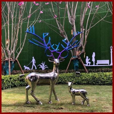 不銹鋼母子鹿，鏡面梅花鹿