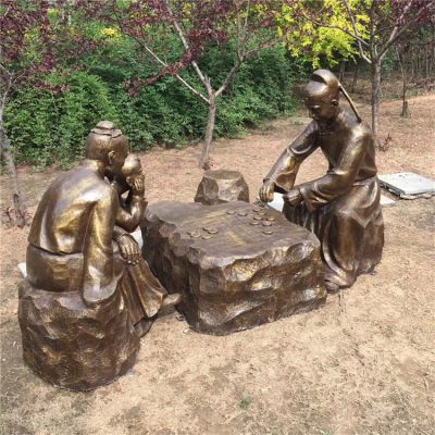 下棋，民俗生活人物玻璃鋼場景雕塑