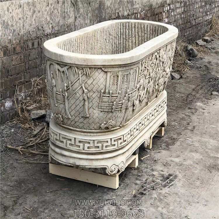 漢白玉仿古石槽，深水槽雕塑