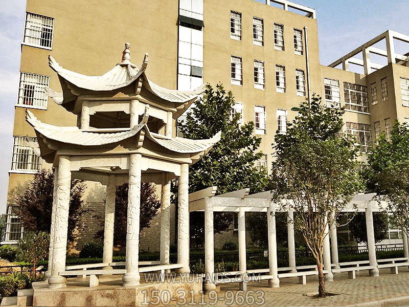 學(xué)?；▓@裝飾漢白玉仿古建涼亭花架雕塑
