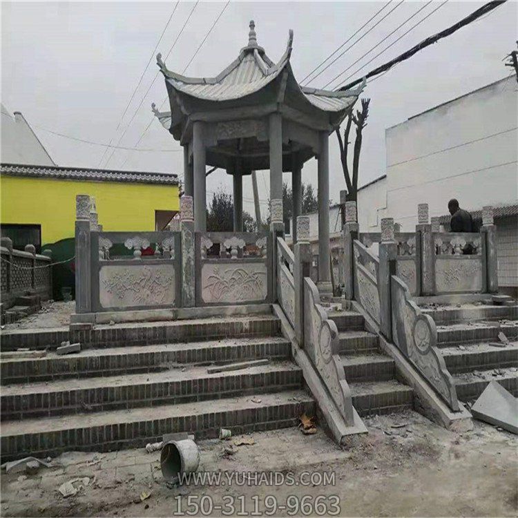 農(nóng)村文化廣場擺放青石仿古建筑六角涼亭雕塑