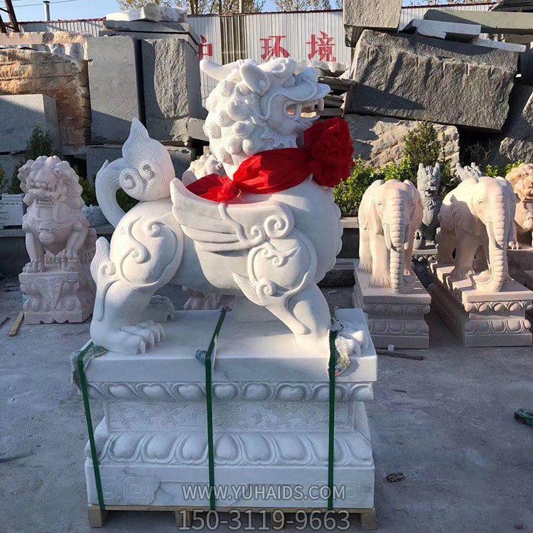 漢白玉石雕貔貅，門店看門神獸