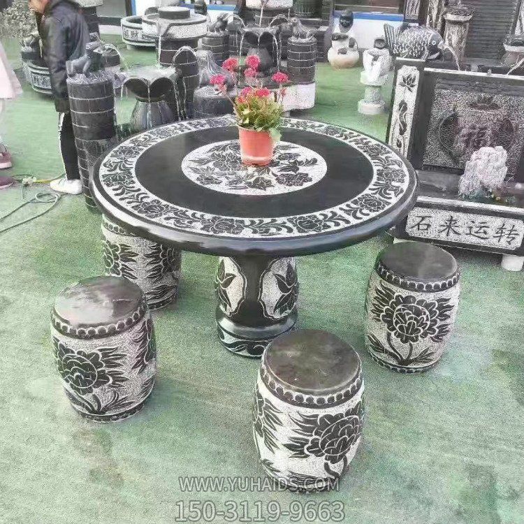 青石石雕桌子，圓桌凳