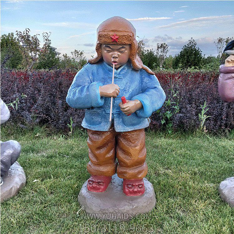 玻璃鋼小孩子，吹泡泡的小娃娃雕塑