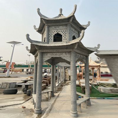 休閑花園戶(hù)外花崗巖二層中式復(fù)古涼亭雕塑擺件