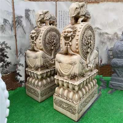 漢白玉大象抱鼓石，仿古做舊大門(mén)門(mén)墩