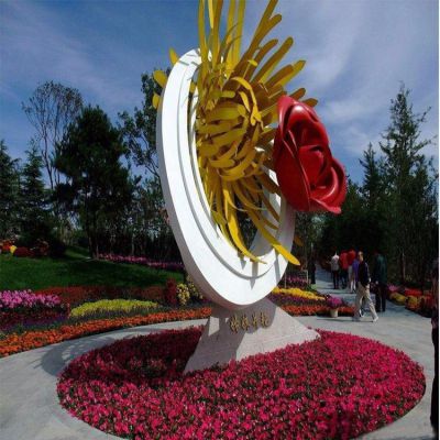 姊妹并艷，不銹鋼創(chuàng)意玫瑰花、菊花景觀雕塑