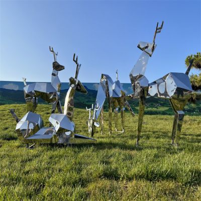 戶外公園綠地不銹鋼抽象幾何動(dòng)物景觀鹿