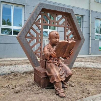 古代看書(shū)的小孩，校園鑄銅鍛銅創(chuàng)意學(xué)習(xí)廣場(chǎng)書(shū)籍雕塑